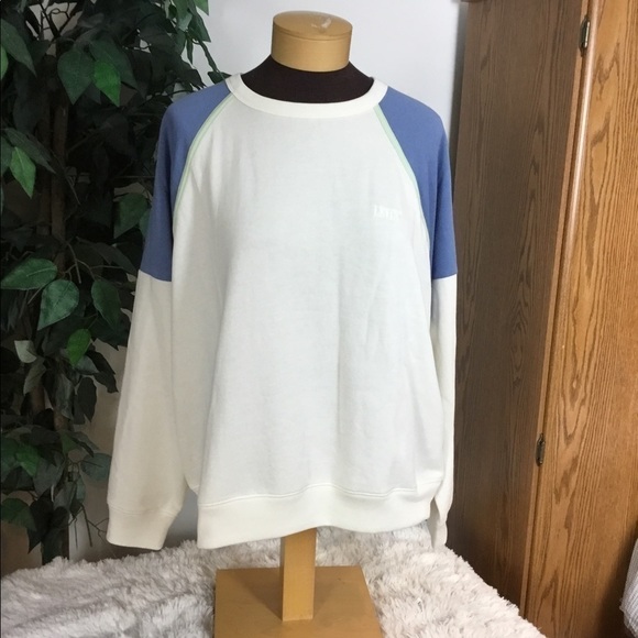Levi’s colorblock everyday crewneck sweatshirt XL ivory w/blue w/green… - Picture 1 of 13
